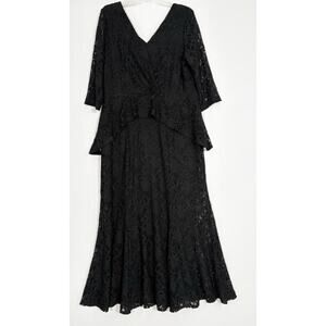 Vtg Ursula Of Switzerland Black Lace GOTH Dark Romance Long Dress Sz 18